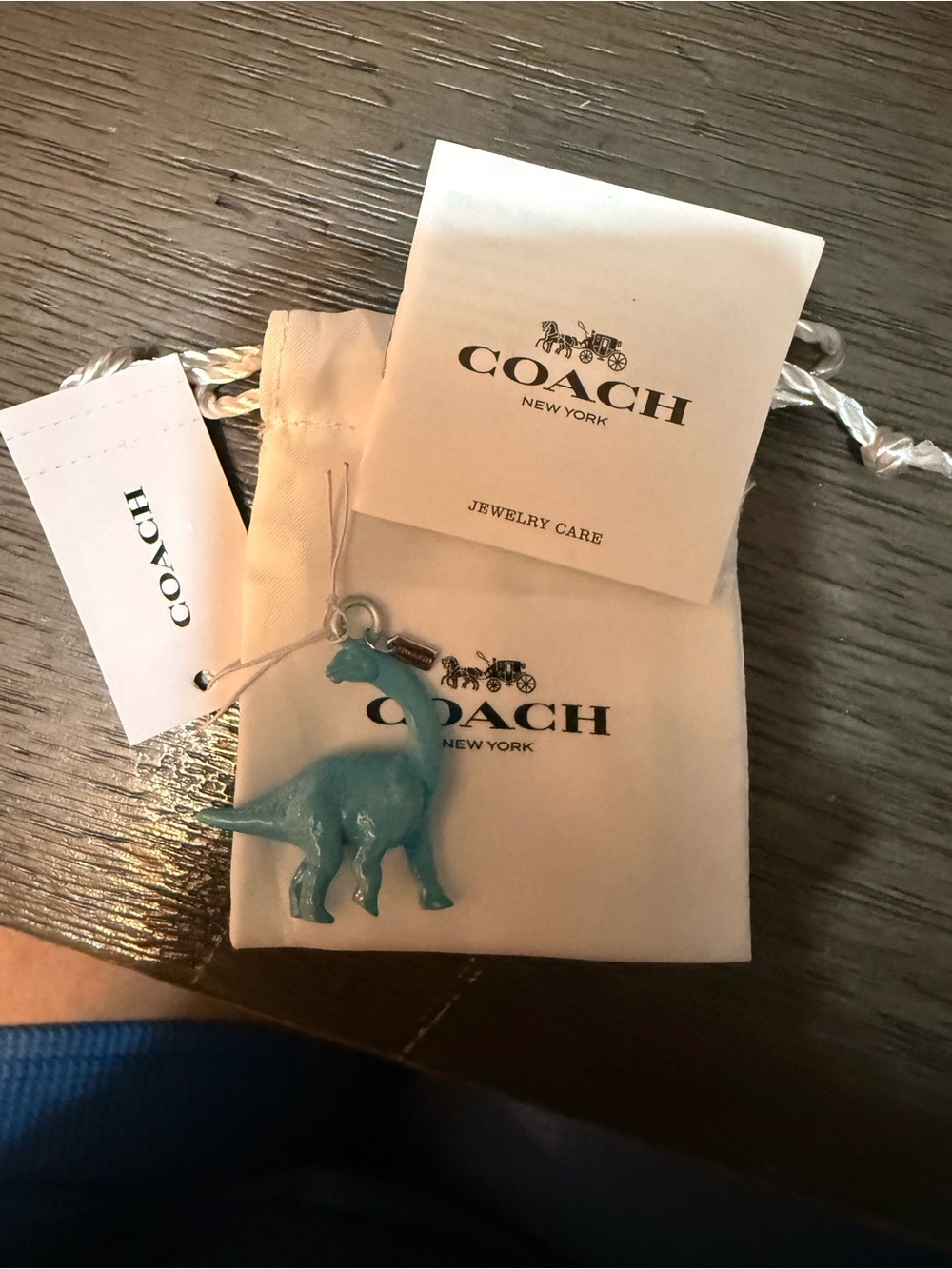 COACH Blue Dinosaur Charm Keychain